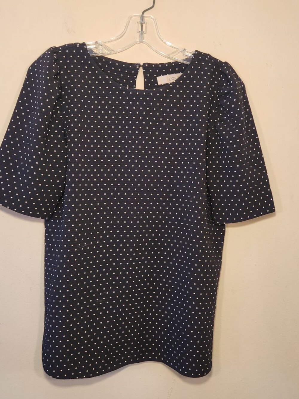 Loft black with white Polka Dot short sleeve blouse size XS